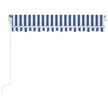 markise m. LED + vindsensor 350x250 cm automatisk blå og hvid