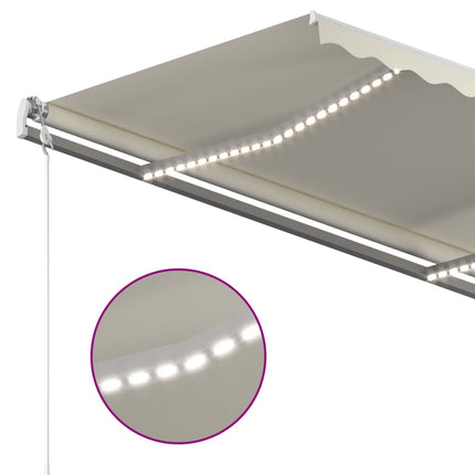 markise m. LED + vindsensor 350x350 cm automatisk cremefarvet