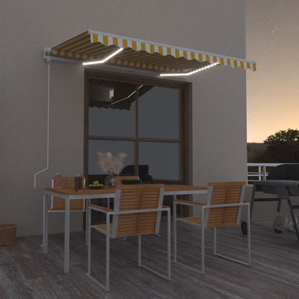 markise m. LED + vindsensor 350x250 cm automatisk gul og hvid