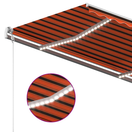 markise m. LED + vindsensor 350x250 cm automatisk orange/brun