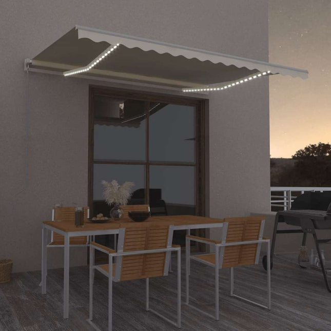markise m. LED-lys 400x300 cm manuel betjening cremefarvet