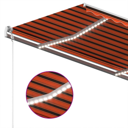 markise m. LED + vindsensor 400x300 cm automatisk orange/brun
