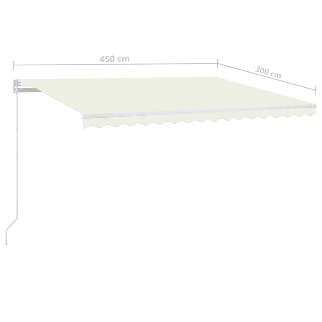 markise m. LED-lys 450x300 cm manuel betjening cremefarvet