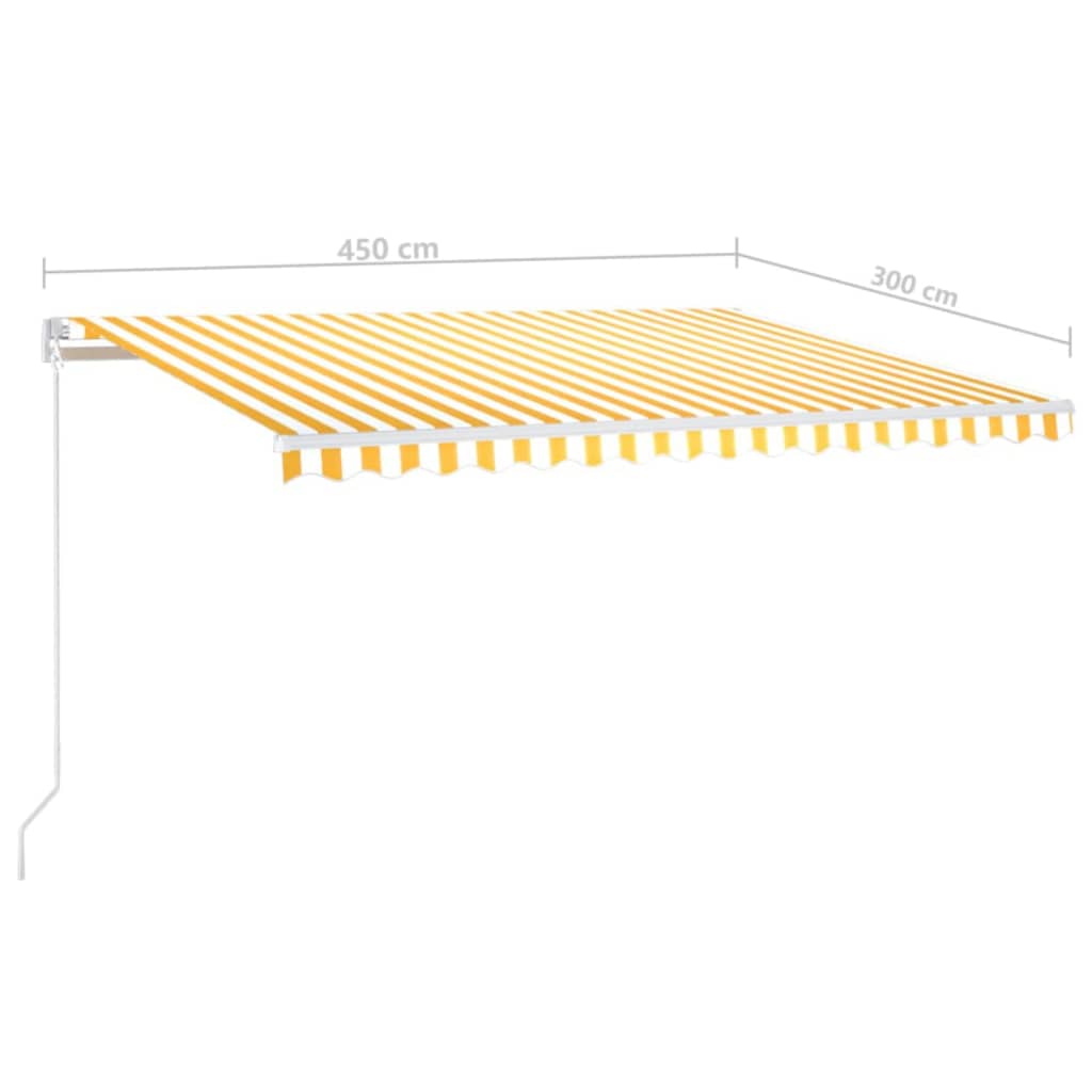 markise m. LED 450x300 cm manuel betjening gul og hvid