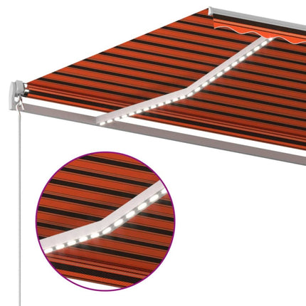 markise m. LED-lys 450x300 cm manuel betjening orange og brun