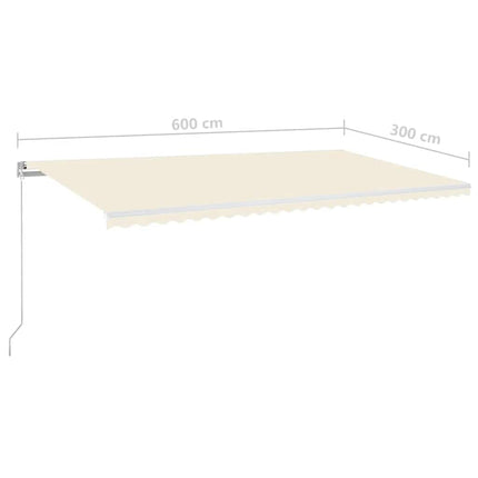 markise m. LED-lys 600x300 cm manuel betjening cremefarvet