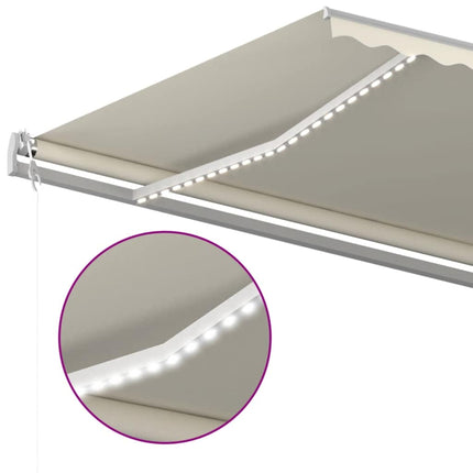 markise m. LED + vindsensor 600x300 cm automatisk cremefarvet