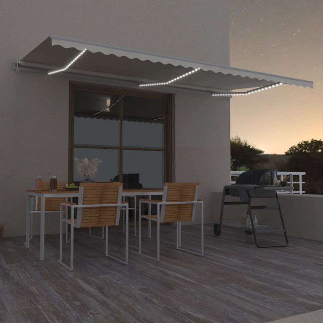 markise m. LED + vindsensor 600x300 cm automatisk cremefarvet