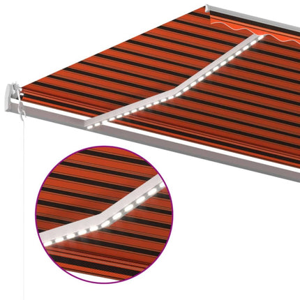 markise m. LED + vindsensor 600x300 cm automatisk orange/brun
