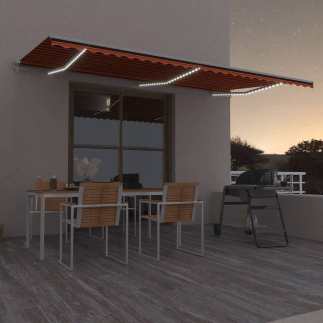 markise m. LED + vindsensor 600x300 cm automatisk orange/brun