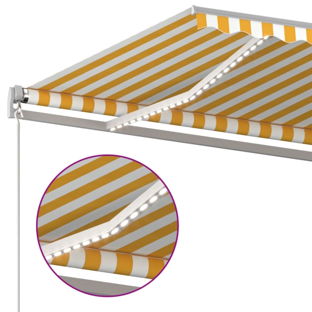 markise m. LED-lys 400x350 cm manuel betjening gul og hvid