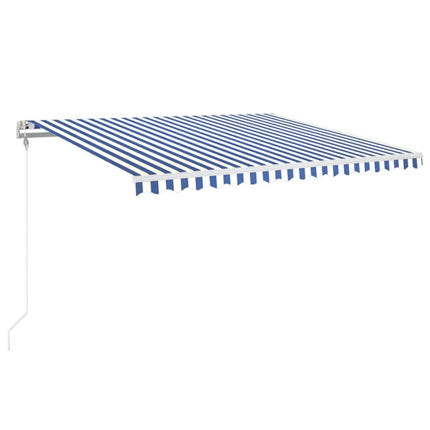 markise m. LED + vindsensor 400x350 cm automatisk blå og hvid