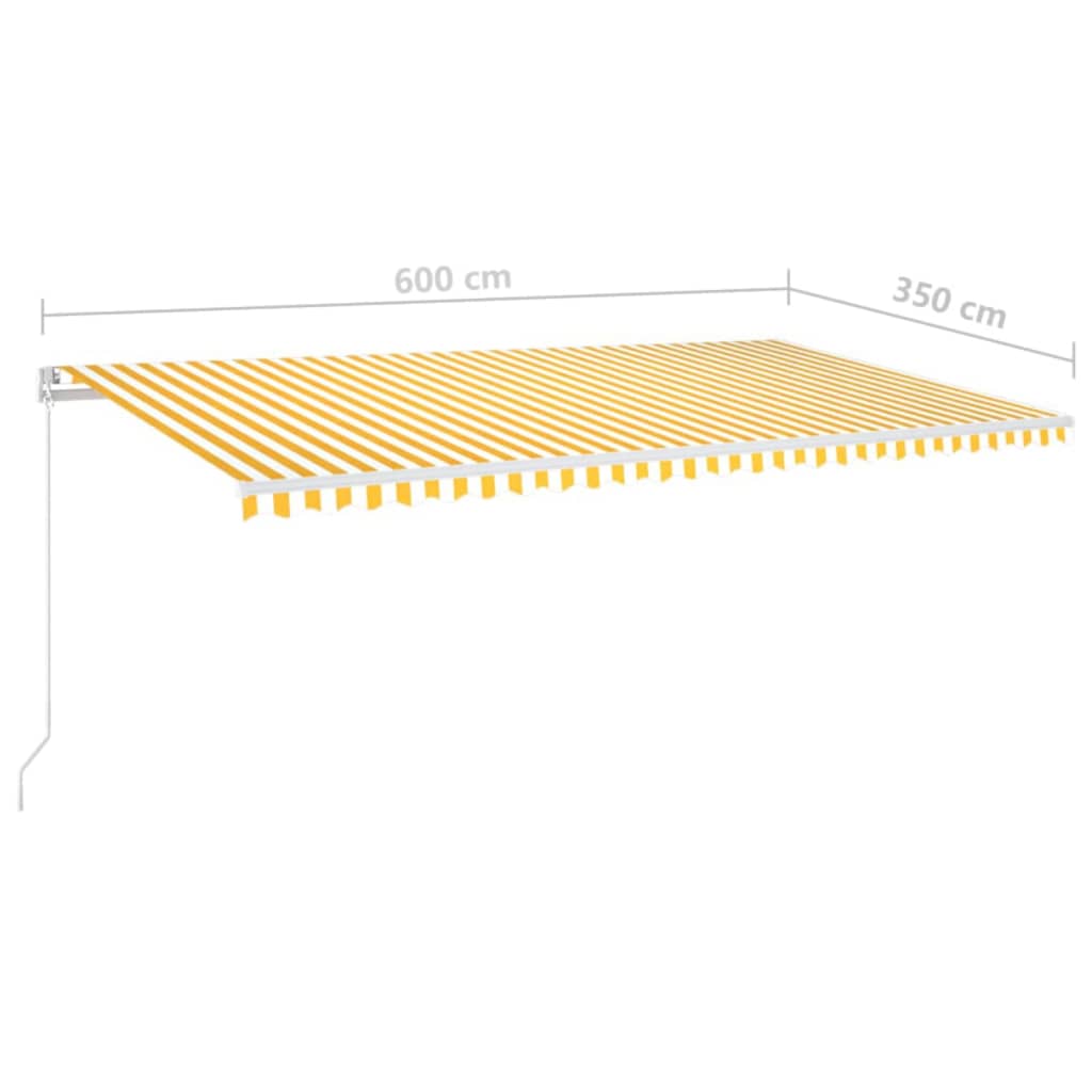 markise m. LED-lys 600x350 cm manuel betjening gul og hvid