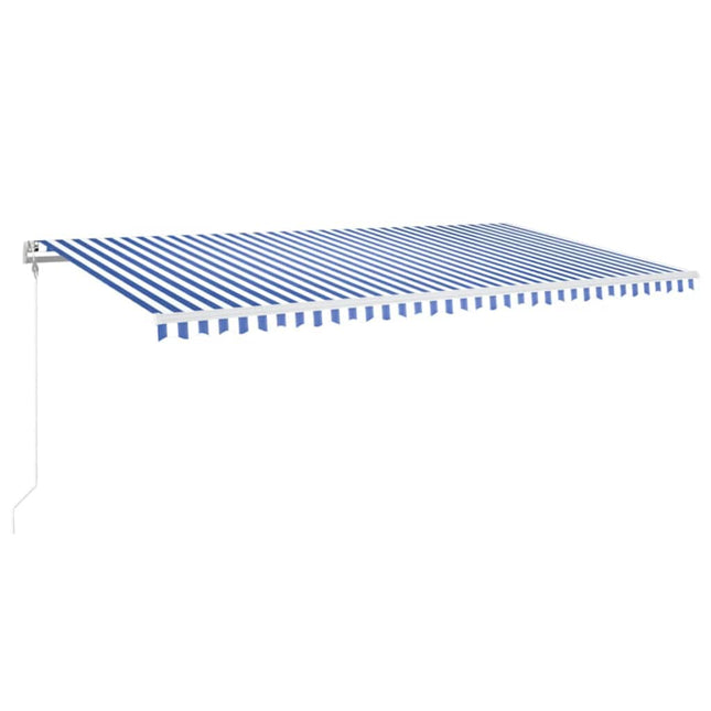 markise m. LED + vindsensor 600x350 cm automatisk blå og hvid