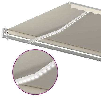 markise m. LED + vindsensor 600x350 cm automatisk cremefarvet