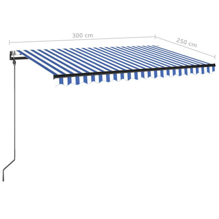 markise m. LED + vindsensor 300x250 cm automatisk blå og hvid