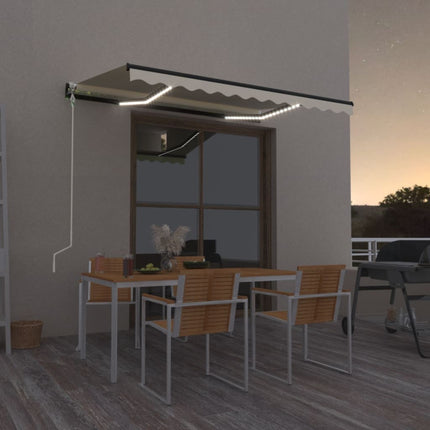 markise m. LED + vindsensor 350x350 cm automatisk cremefarvet