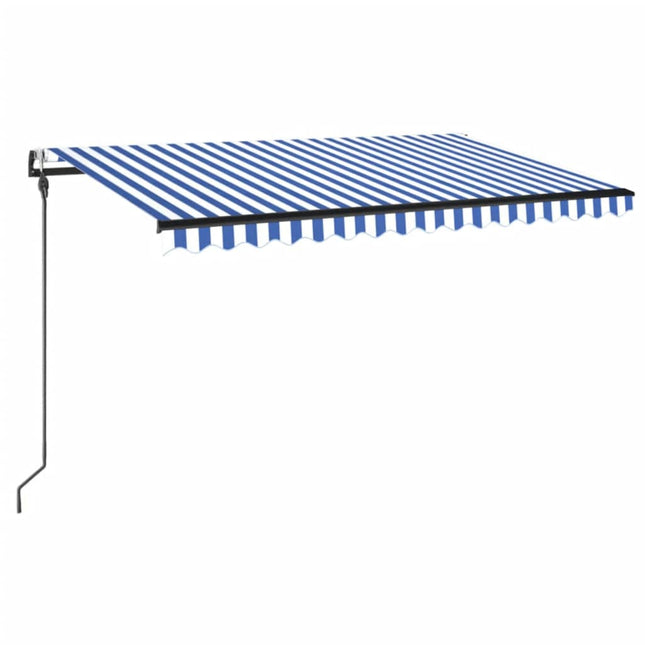 markise m. LED + vindsensor 400x300 cm automatisk blå og hvid