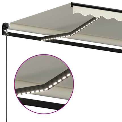 markise m. LED-lys 450x300 cm manuel betjening cremefarvet