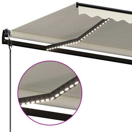 markise m. LED + vindsensor 500x300 cm automatisk cremefarvet