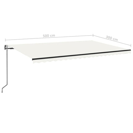 markise m. LED + vindsensor 500x300 cm automatisk cremefarvet