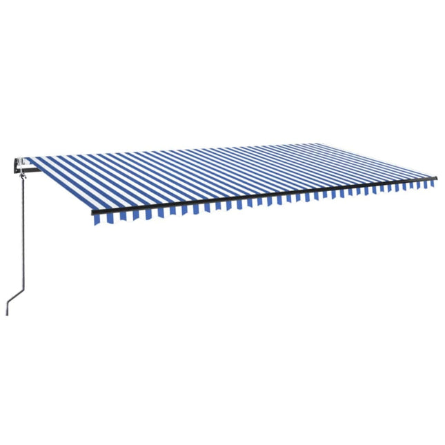 markise m. LED + vindsensor 600x300 cm automatisk blå og hvid