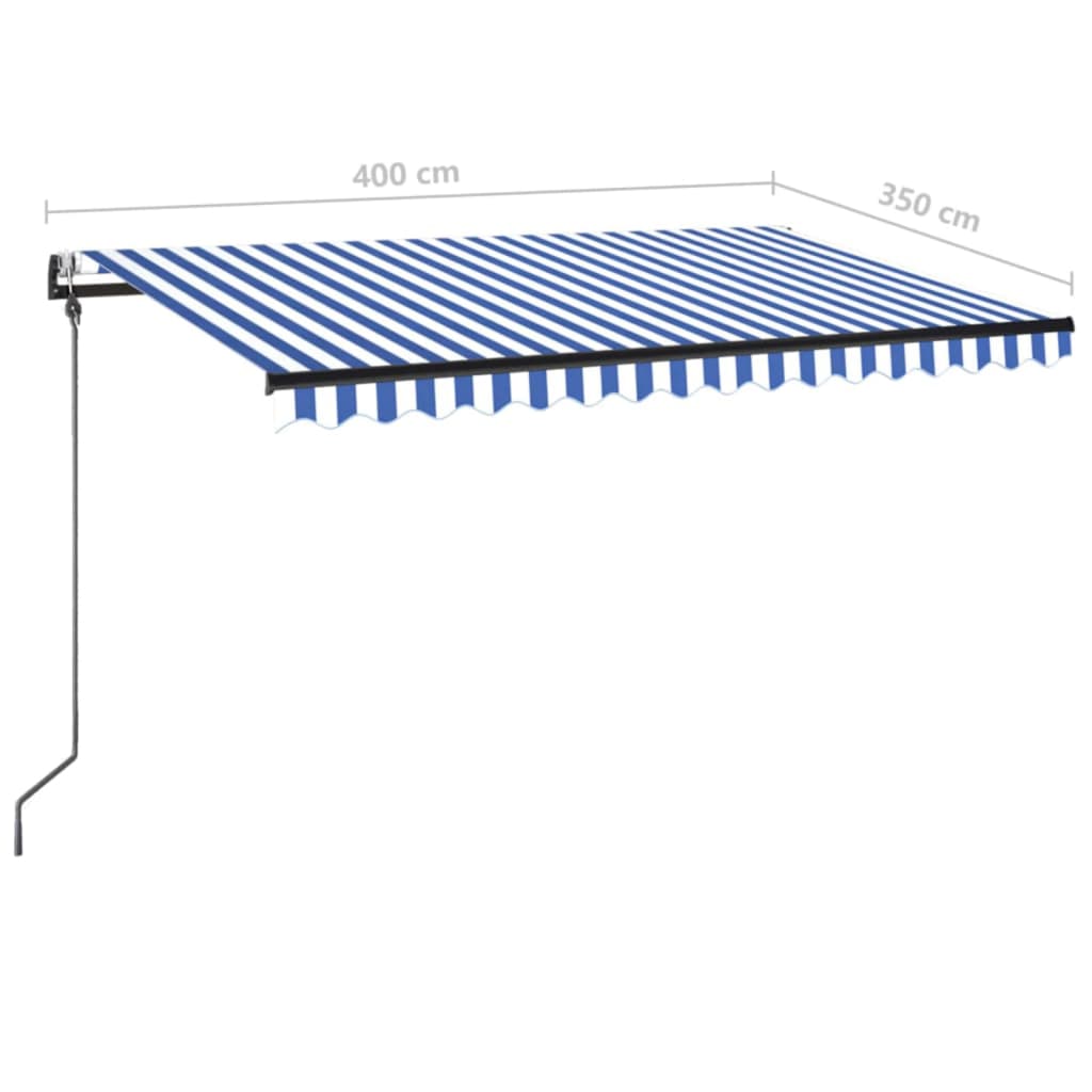 markise 400x350 cm automatisk betjening blå og hvid