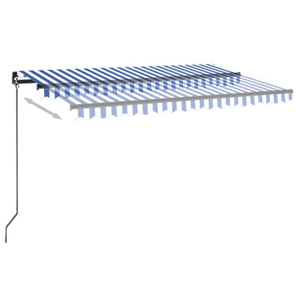 markise m. LED + vindsensor 400x350 cm automatisk blå og hvid