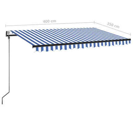 markise m. LED + vindsensor 400x350 cm automatisk blå og hvid