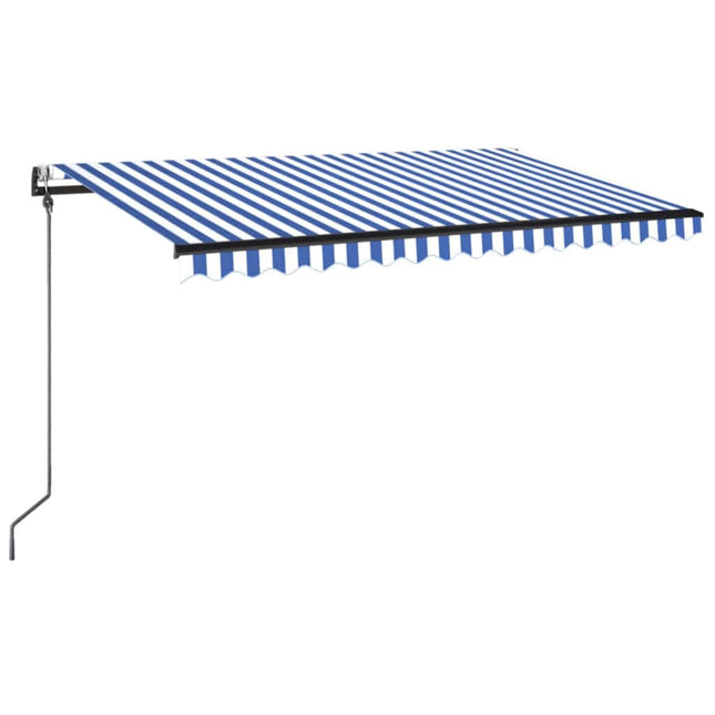 markise m. LED + vindsensor 450x350 cm automatisk blå og hvid