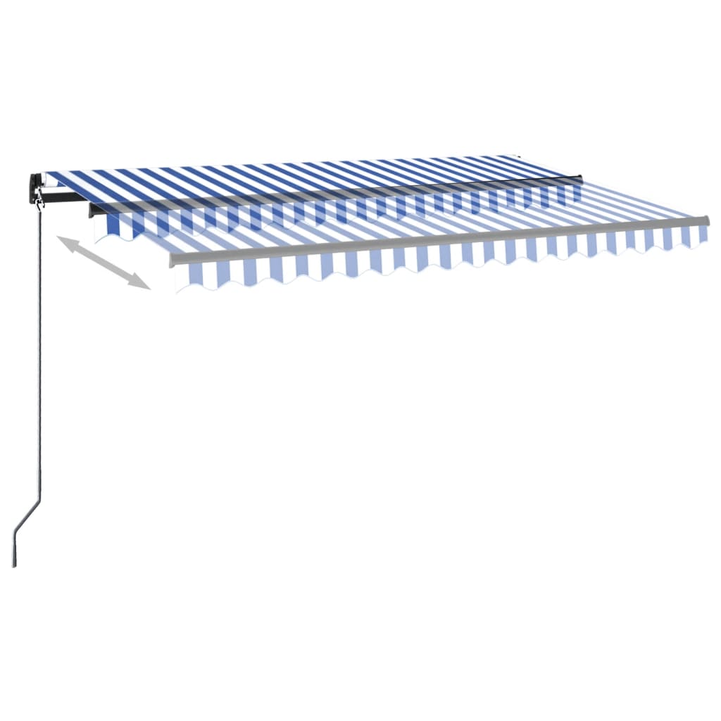 markise m. LED + vindsensor 450x350 cm automatisk blå og hvid