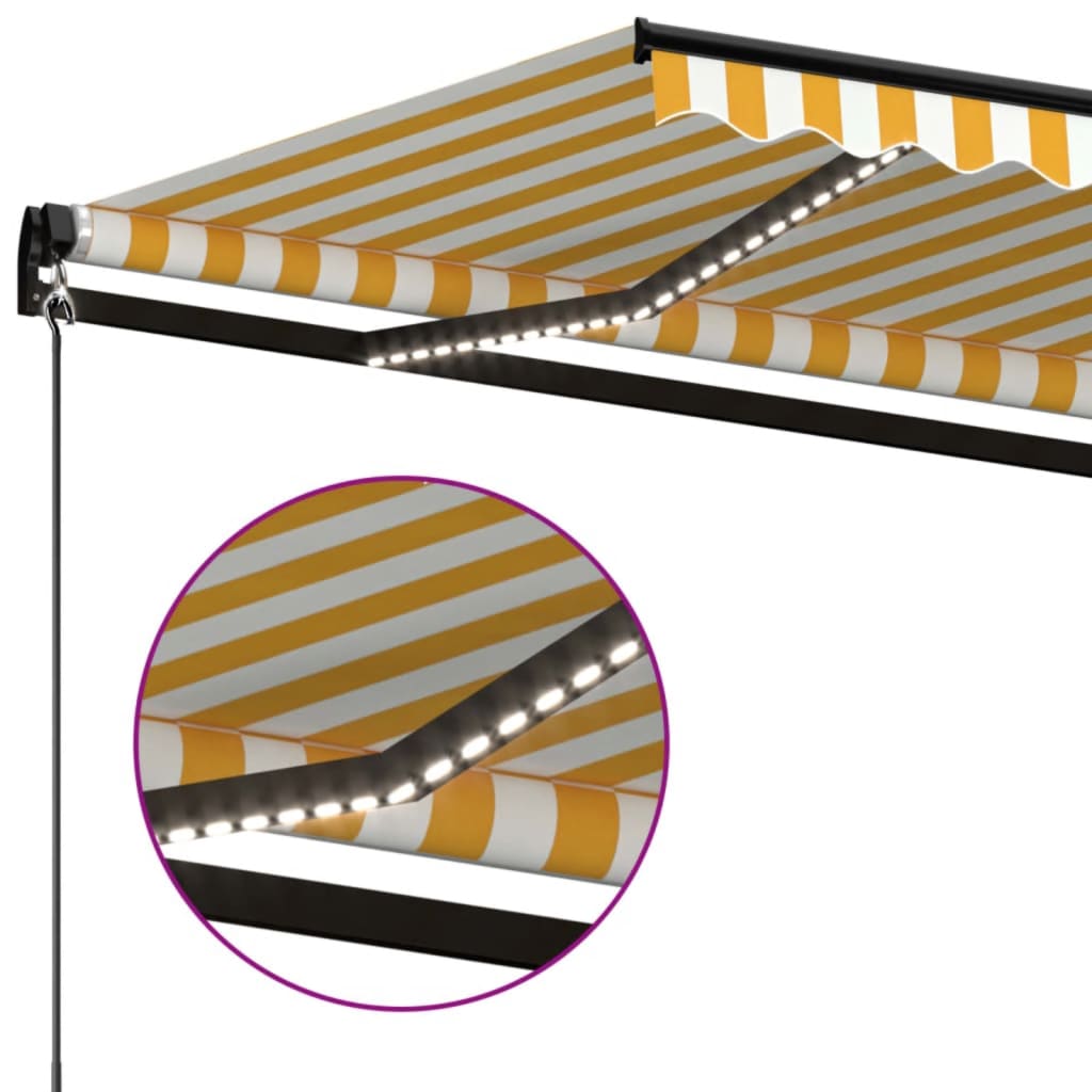 markise m. LED-lys 500x350 cm manuel betjening gul og hvid