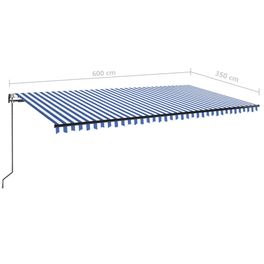 markise 600x350 cm automatisk betjening blå og hvid
