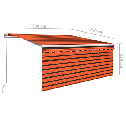 markise m. gardin 3x2,5 m manuel betjening orange og brun
