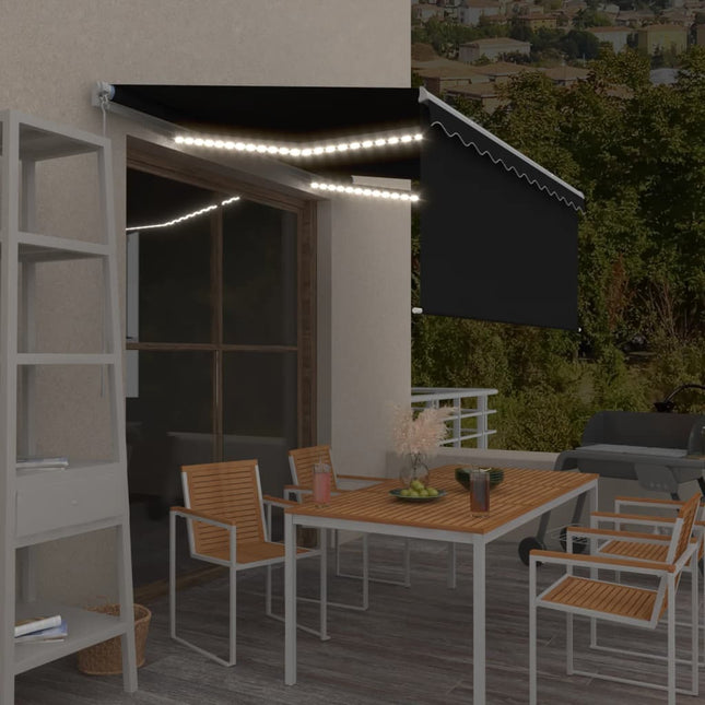 markise m. gardin + LED 3x2,5 m manuel betjening antracitgrå
