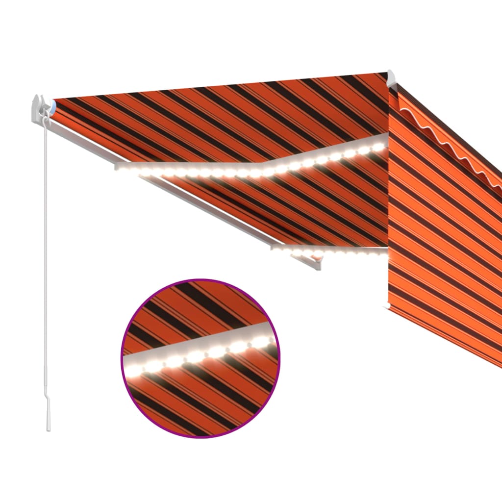 markise m. gardin + LED 3x2,5 m manuel betjening orange og brun