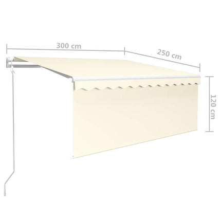 markise m. gardin 3x2,5 m automatisk betjening cremefarvet
