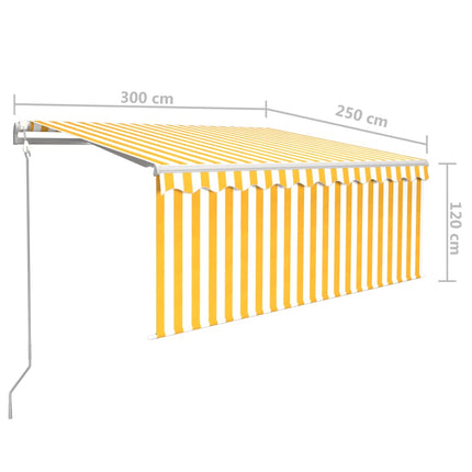 markise m. gardin 3x2,5 m automatisk betjening gul og hvid