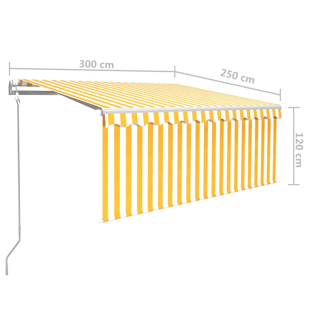 markise m. gardin 3x2,5 m automatisk betjening gul og hvid