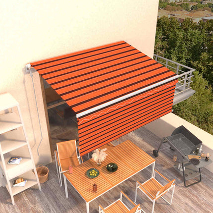 markise m. gardin 3x2,5 m manuel betjening orange og brun