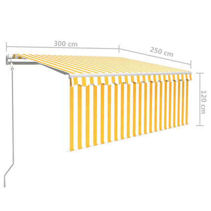 markise m. gardin+LED+vindsensor 3x2,5 m automatisk gul og hvid