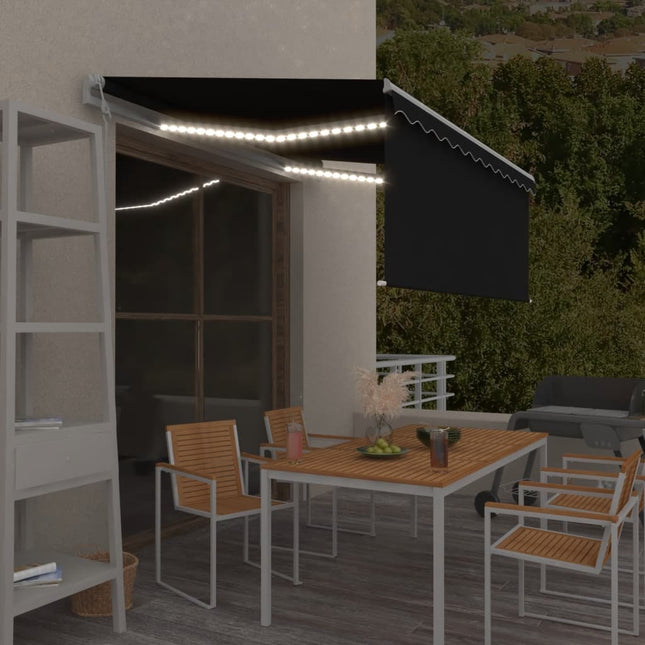 markise m. gardin+LED+vindsensor 3x2,5 m automatisk antracitgrå