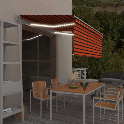 markise m. gardin+LED+vindsensor 3x2,5 m automatisk orange/brun