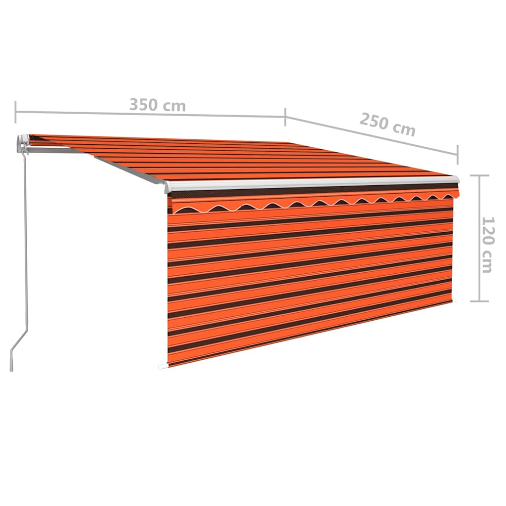 markise m. gardin + LED 3,5x2,5 m manuel betjening orange/brun