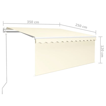 markise m. gardin+LED+vindsensor 3,5x2,5 m auto cremefarvet