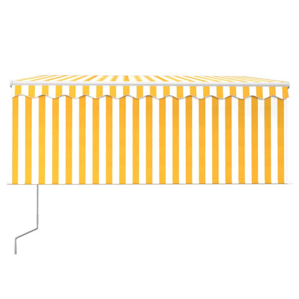 markise m. gardin+LED+vindsensor 3,5x2,5 m auto gul og hvid