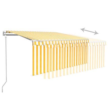 markise m. gardin+LED+vindsensor 3,5x2,5 m auto gul og hvid