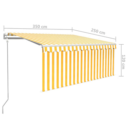 markise m. gardin+LED+vindsensor 3,5x2,5 m auto gul og hvid