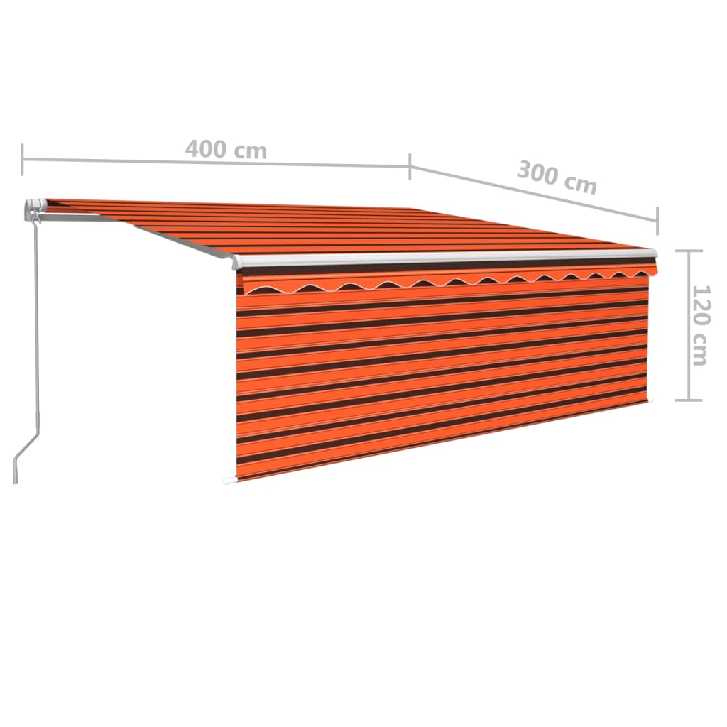 markise m. gardin 4x3 m manuel betjening orange og brun
