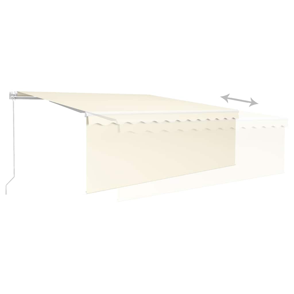 markise m. gardin + LED 4x3 m manuel betjening cremefarvet